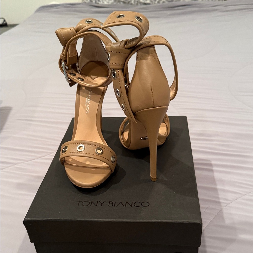 Tony Bianco Brown Eyelet Strap Heels